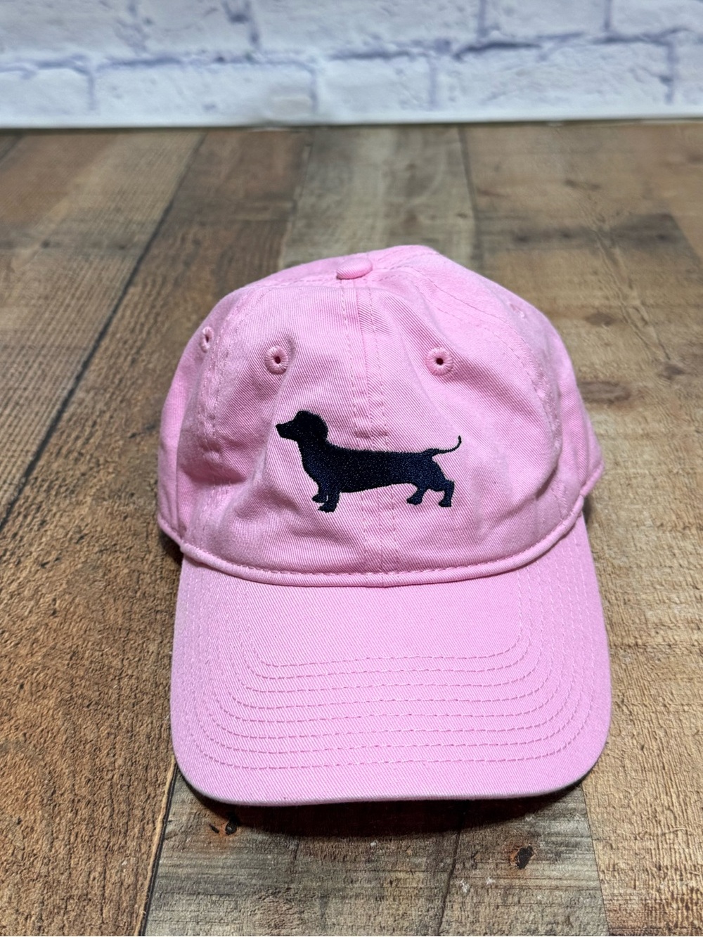 Seaside brand Women’s “bud” dachshund Cotton Baseball Hat NWT OSFM  Pink/Navy